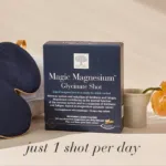 New Nordic Magic Magnesium™ Glycinate Shot shown with sleep mask, highlighting liquid magnesium to help maintain normal nervous system function.