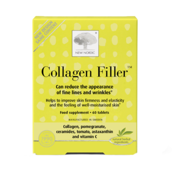 New Nordic Collagen Filler™ tablets help maintain skin firmness, elasticity, and reduce fine lines with collagen and vitamin C.