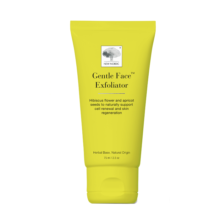 New Nordic Gentle Face™ Exfoliator gently exfoliates and moisturises skin with apricot, hibiscus, sea buckthorn, and vitamin E.