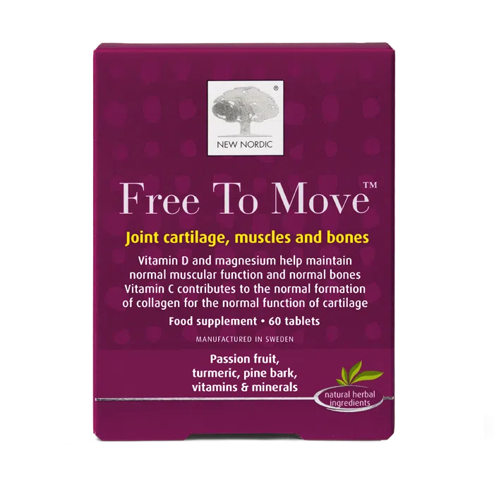 New Nordic Free To Move™ tablets help maintain joint, muscle, and bone health with turmeric, passion fruit, and vitamins.