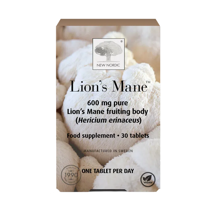 New Nordic Lion’s Mane™ tablets, help maintain brain and cognitive health with Hericium erinaceus fruiting body extract.