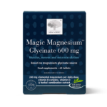 web_packshot_magicmagnesiumglycinate_UK_ New Nordic Magic Magnesium™ Glycinate tablets help maintain muscle, nerve, and energy function, support microcirculation, and provide B and D vitamins, with magnesium and pine bark. Image of product.