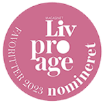 Logo with the text “Liv Pro Age Favoritter 2023 – Nomineret,” highlighting its award nomination.