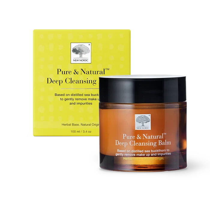 New Nordic Pure & Natural™ Cleansing Balm removes makeup and refreshes skin with sea buckthorn and astaxanthin.