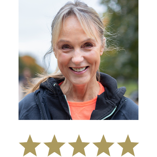 Magic Magnesium™ Malate 11 Woman smiling with five stars displayed underneath.