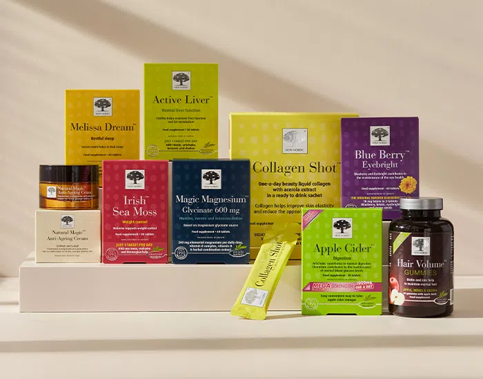 Wide range of New Nordic products displayed in their vibrant, recognisable colours.