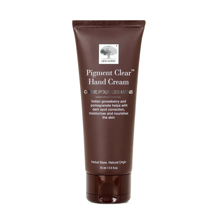 New Nordic Pigment Clear™ Hand Cream, brightens and evens skin tone with sunflower oil, Indian gooseberry, mulberry, and astaxanthin.