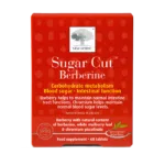 New Nordic Sugar Cut Berberine tablets help maintain normal blood sugar and carbohydrate metabolism, with barberry, white mulberry, and chromium. Image of product.