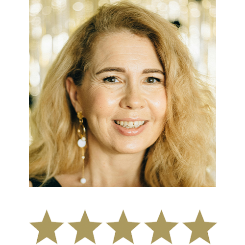 Red Cloverâ„¢ Gummies 10 Woman smiling with five stars beneath