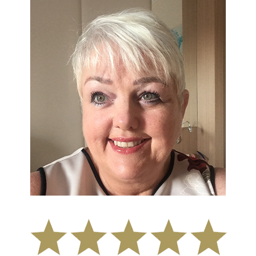 Red Clover™ 8 Woman smiling with five stars beneath