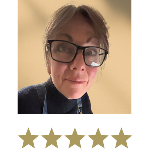 Red Clover™ 9 Woman smiling with five stars beneath