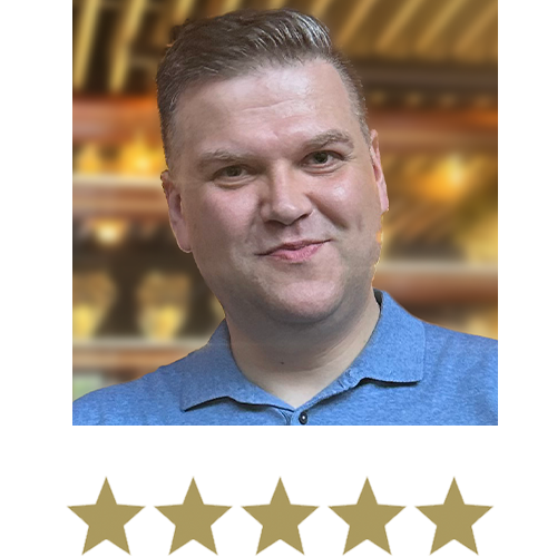 Natural Magic™ Amazing Eye Cream 11 Man smiling with five stars displayed underneath.