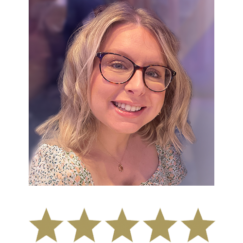 Natural Magic™ Trio 13 Woman smiling with five stars displayed underneath.