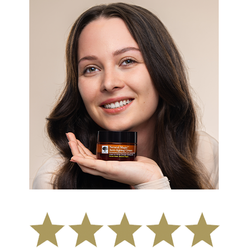 Natural Magic™ Trio 12 Woman smiling with five stars displayed underneath.