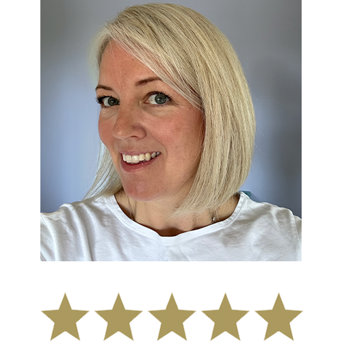 Natural Magic™ Anti-ageing Cream 11 Woman smiling with five stars displayed underneath.