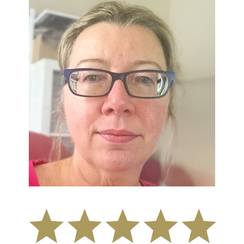 Red Clover™ 11 Woman smiling with five stars beneath