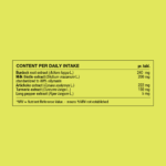 Ingredient table showing daily intake and amounts of burdock root, milk thistle, artichoke, turmeric and long pepper extracts.