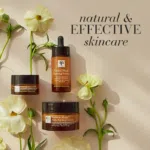 The Natural Magic™ Trio arranged with white flowers and text Natural & effective skincare.