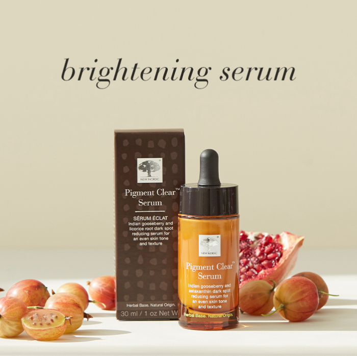 Pigment Clear serum bottle and box with text brightening serum