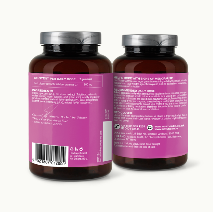 Back of Red Clover™ Gummies package.