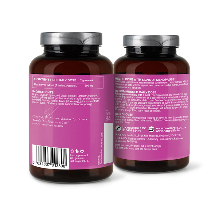 Back of Red Clover™ Gummies package.