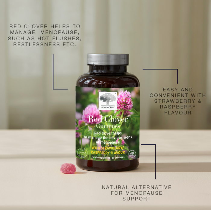 Red Clover™ Gummies package with health claims.