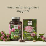 Red Clover Gummies and Red Clover Tablets displayed with text Natural Menopause Support.