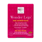 New Nordic Wonder Legs tablets help maintain healthy veins and blood vessels, while helping reduce tired and heavy legs, with red vine leaf, pine bark, and vitamin C. Image of product.