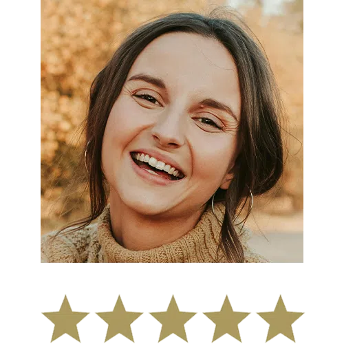 Gastro Health™ Anti-Bloat 11 Woman smiling with five stars beneath