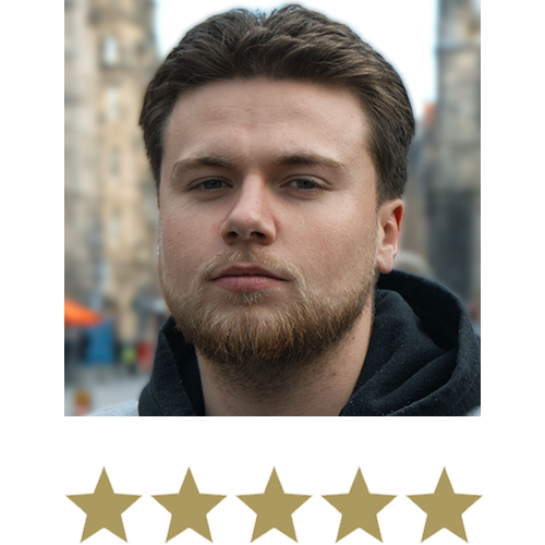 Man with five stars beneath