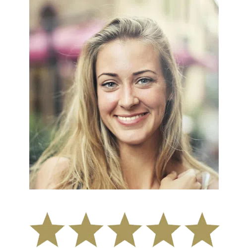 Gastro Health™ Anti-Bloat 9 Woman smiling with five stars beneath