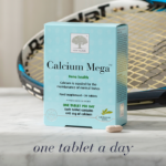 The Calcium Mega™ package with text "One tablet per day".