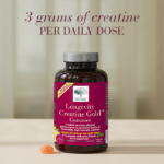 The Longevity Creatine Gold™ Gummies with text 3 grams of creatine per daily dose.