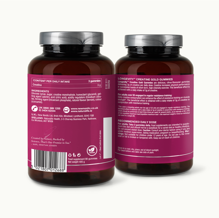 Back of Longevity™ Creatine Gold Gummies package.