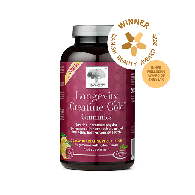 w_LongevityCreatineGoldGummies_90_Front_UK_Tile1 Front of Longevity Creatine Gold™ Gummies with winner award
