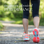 Women jogging in nature and text Improves physical performance.