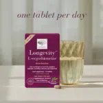 Longevity L-ergothioneine Supplement box with glass of water