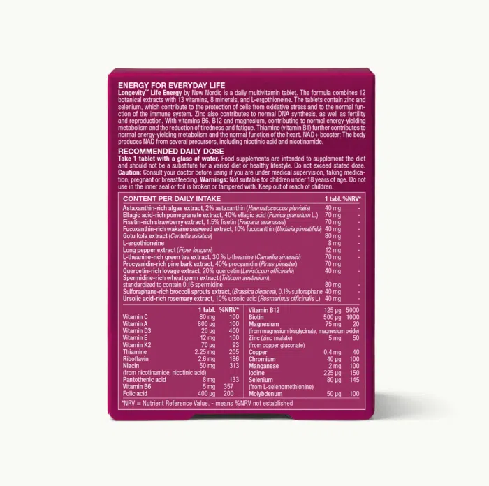 Back of Longevity™ Life Energy package.