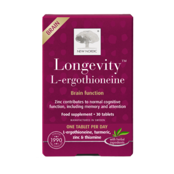 New Nordic Longevity™ L-ergothioneine helps maintain cell and cognitive health with zinc, vitamin C and thiamine.