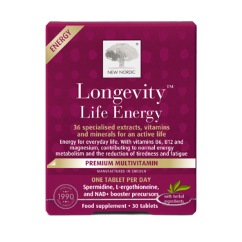 New Nordic Longevity™ Life Energy helps maintain normal energy and immune function with B vitamins and zinc.