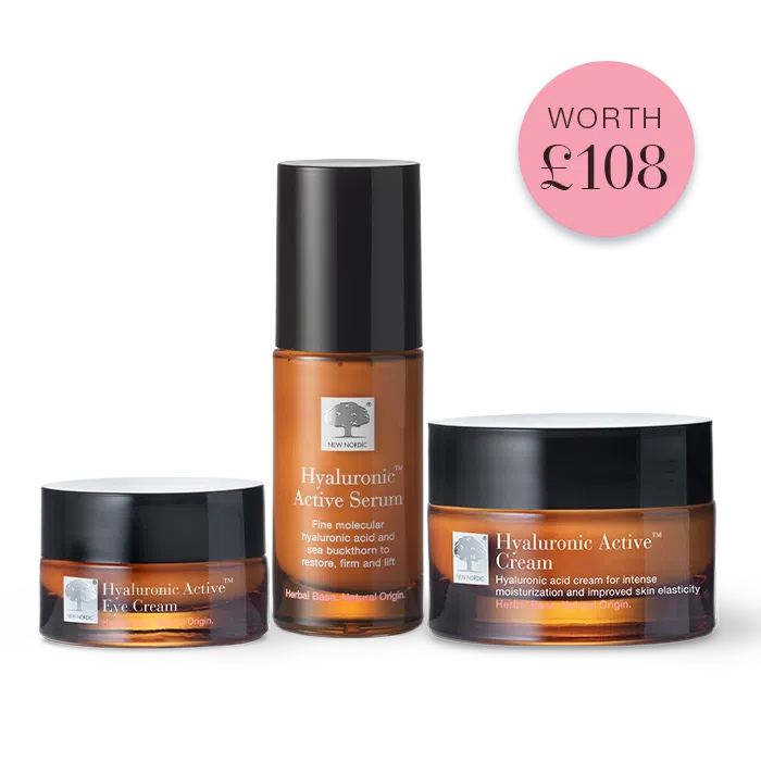Hyaluronic Active™ Trio displayed with text Worth 108 pounds.