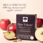 Image of Hair Volume Mega Strength pack with text Mega strength 800 mg Annurcasol apple extract