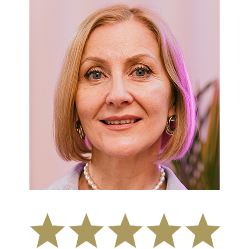 Sugar Cutâ„¢ Berberine Mega Strength 9 Woman smiling with five stars beneath