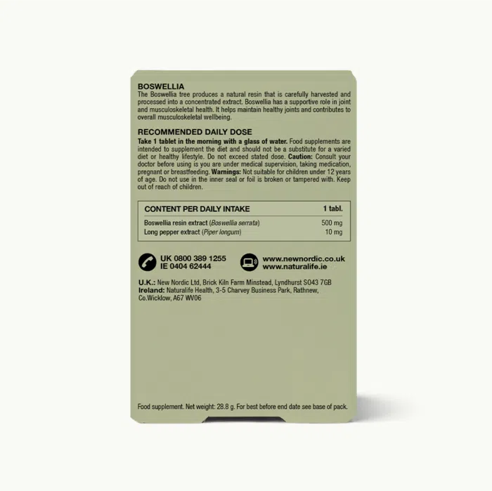 Back of Boswellia™ package.