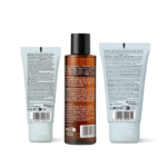 Back view of New Nordic Deep Cleanse toner, cleansing balm and body scrub.