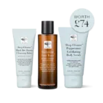 New Nordic Deep Cleanse skincare trio: cleansing balm, energizing face toner and peppermint body scrub.