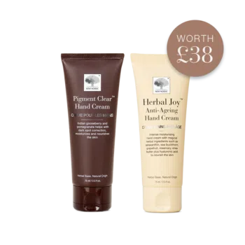 New Nordic Pigment Clear Hand Cream and Herbal Joy Anti-Ageing Hand Cream duo, 75 ml tubes, worth £38.