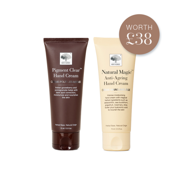 w_PigmentClearTrio_Front_INT_Tile1 New Nordic Pigment Clear Hand Cream and Anti-Ageing Hand Cream duo, 75 ml tubes, worth £38.