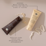 Pigment Clear and Herbal Joy hand creams with text highlighting moisturising and dark spot reducing benefits.