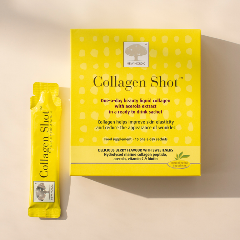 Collagen Shot box with a sachet next to it